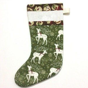 4/$25 Handmade Stocking Holiday Christmas‎ Green Reindeer Snowflake Pattern